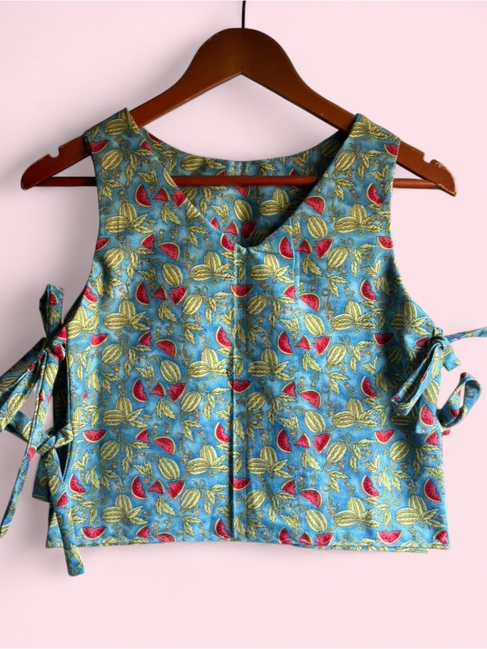 Blue Watermelon Print Tie-Side Tank Top - Picture 2 of 5